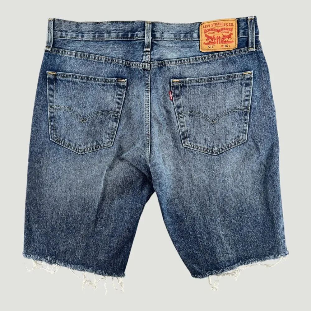 VTG Levi’s 511 Y2K Cutoff Denim Shorts Distressed Raw Hem W36